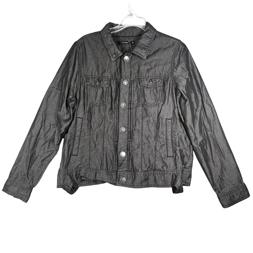 Tahari Women's Lyocell Denim Style Jacket Size L Large Charcoal Gray Button